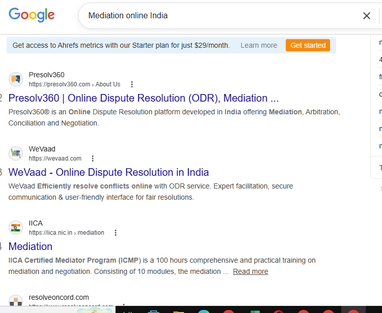 WeVaad ranks 3 on google for the keyword Mediation Online India